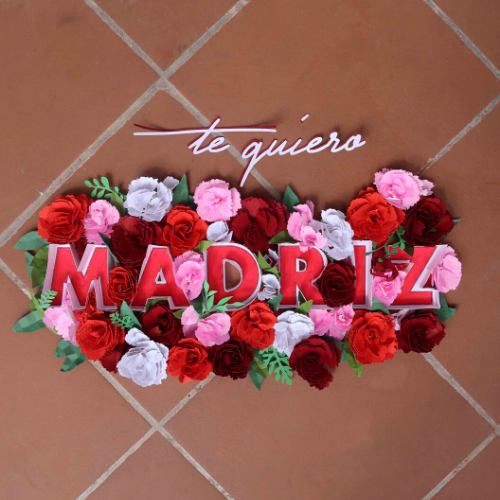 logo madriz te quiero realizado con flores